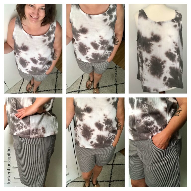 Frau Koko Studio Schnittreif Musselin Batik Shorts Pastinaka Jusasuj Jeans Streifen
