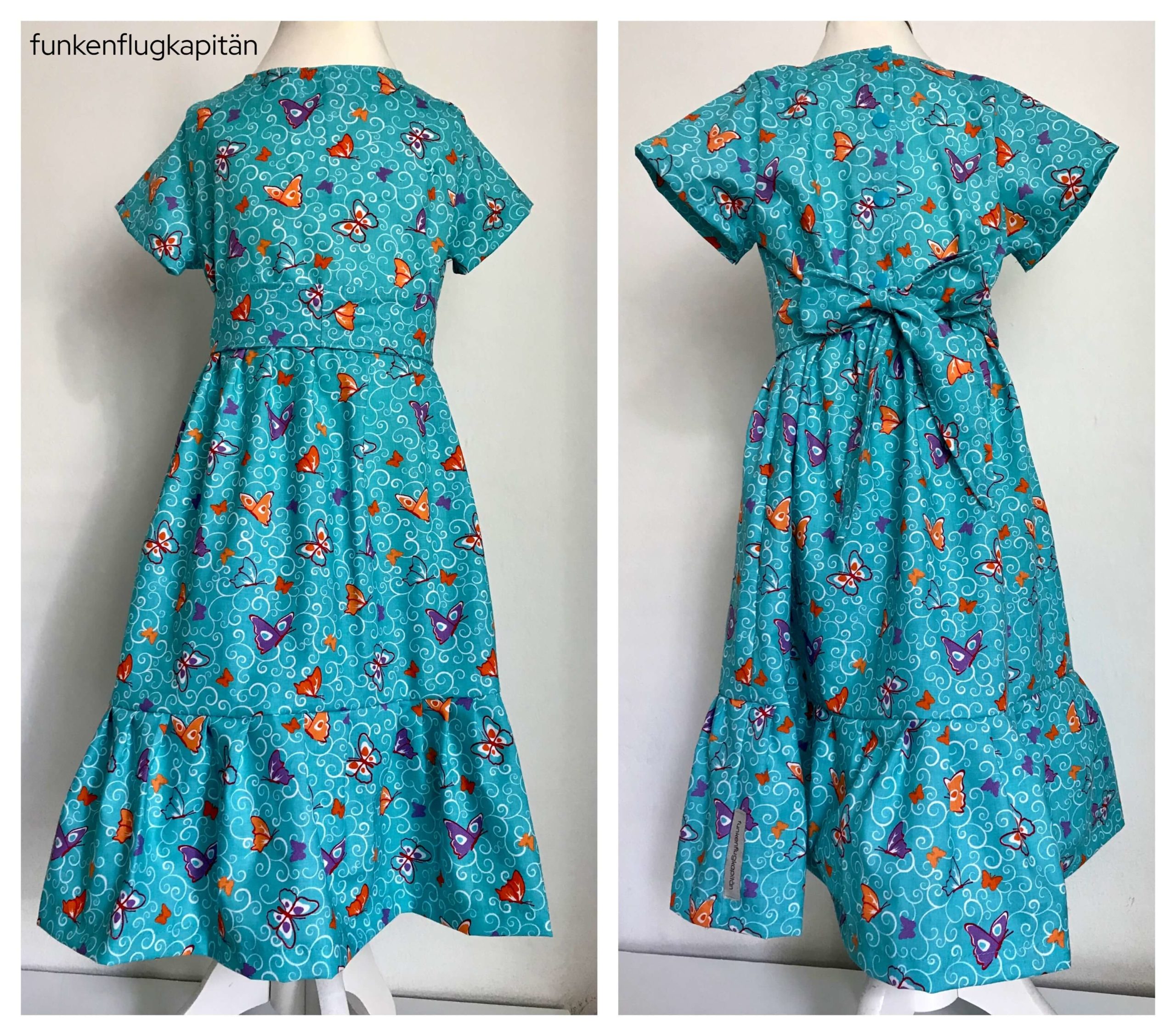 Girls Party Dress Jessy Sewing Baumwolle Blau Schmetterlinge