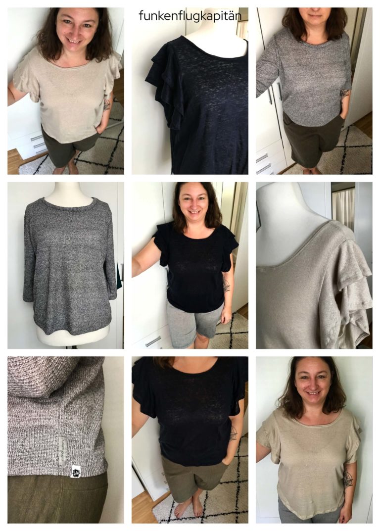Jusasui Beermuda Leinen grün Tshirt Juni Design viskoseleinen Shorts meine Herzenswelt grau