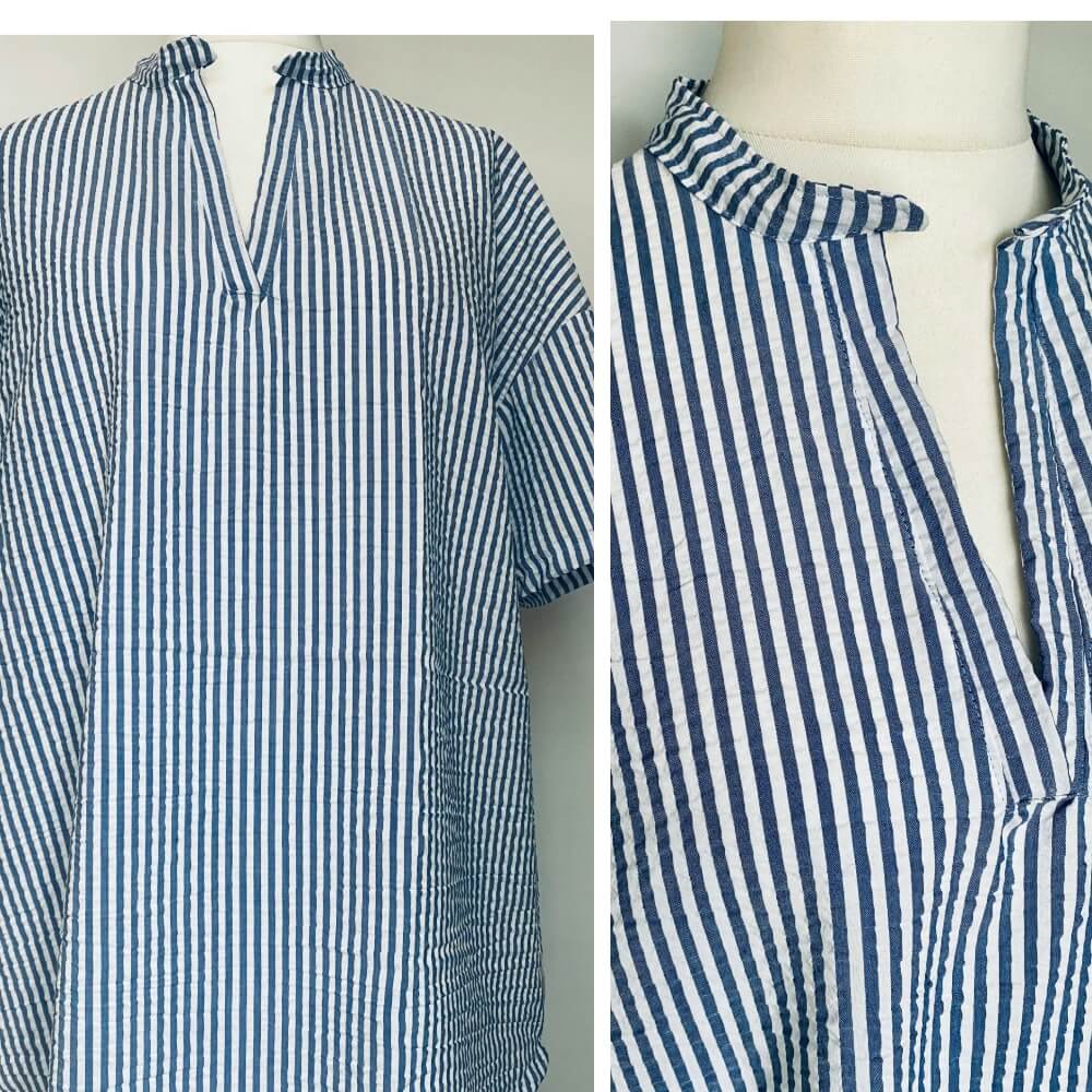 Kibadoo Oversize Bluse Macaya Seersucker blau weiß Gr 3940