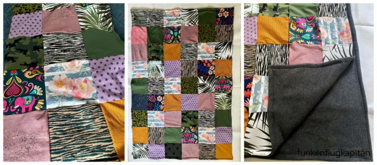 Patchworkdecke Jerseystoffe grün lila