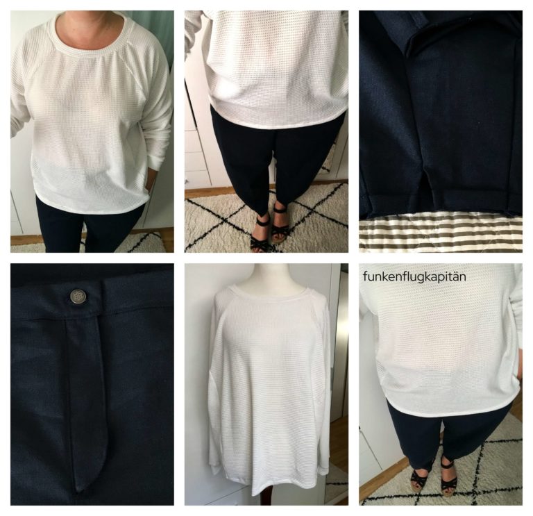 Pepe Sweater Pepelinchen leichter Strick weiß 78 Hose Leinen Stretch blau Style Arc Kew Woven Pant