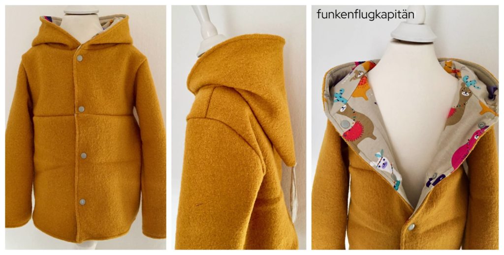 Zipfelmütze Jacke Bella Rabaukennaht Wollwalk gelb Lamas